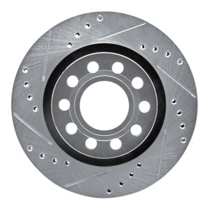 Audi Allroad Brake Rotor (1) - Rear Left - R1 Concepts - Drilled & Slotted - Silver - `04-`05